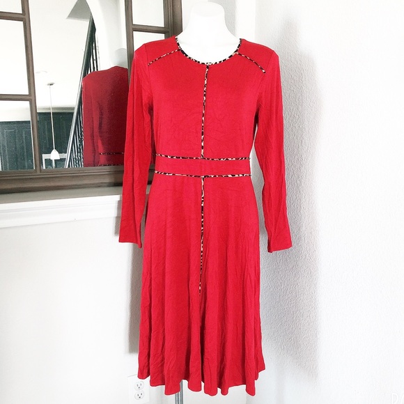 Cupio RED Crepe Long Sleeve Midi Dress, Size L New w/Tag - Picture 2 of 11